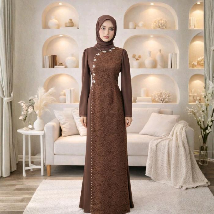 Dress Leona - Gamis Mewah Pesta Kondangan Gaun Panjang Remaja Dewasa Satin Silk Model Terbaru Humair