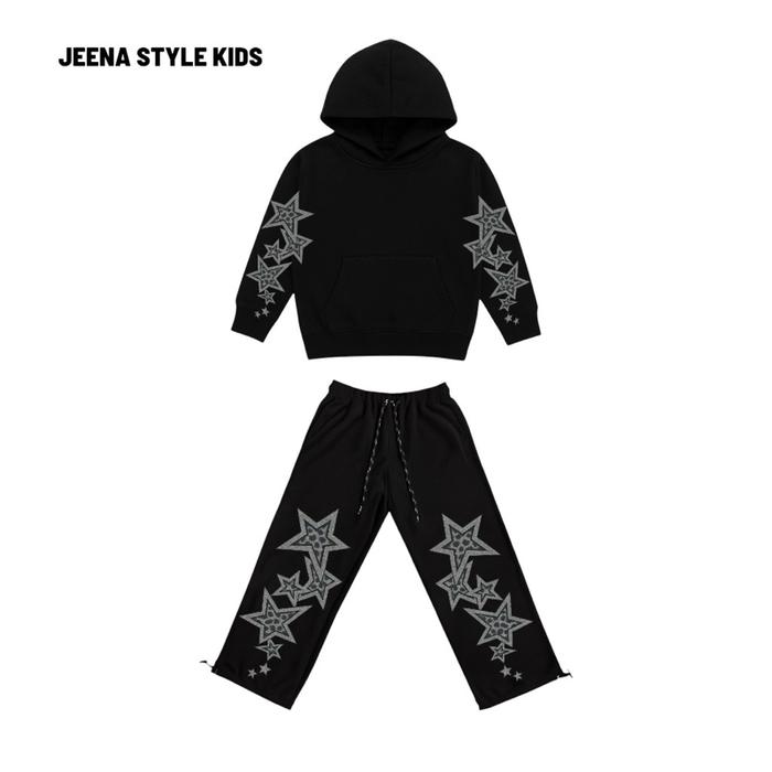 Jeena Style Kids Setelan Hoodie & Celana Anak Motif Bintang Leopard Unisex Terbaru Bahan Adem Halus