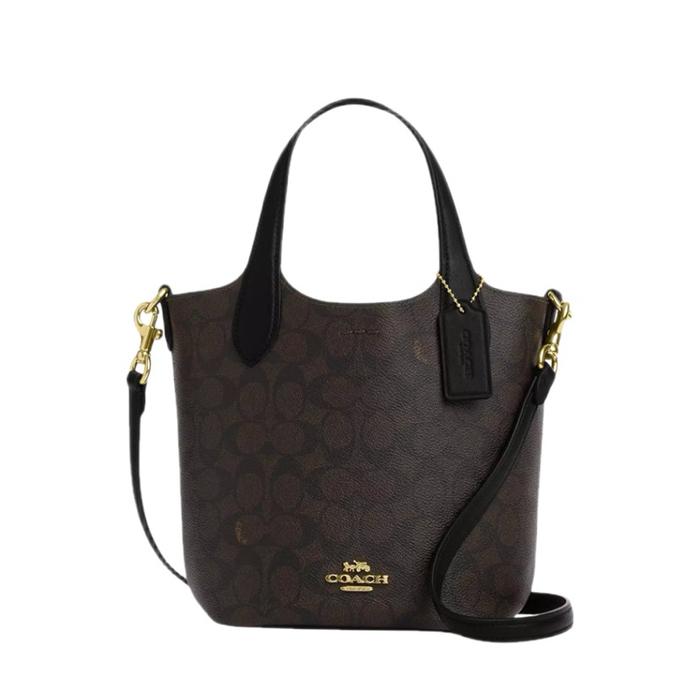 HANNA BUCKET BAG COACH CANVAS WALNUT BLACK ORIGINAL AUTHENTIC