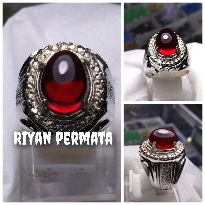 Cincin batu mustika lipan merah model telur asli cincin pria Ring