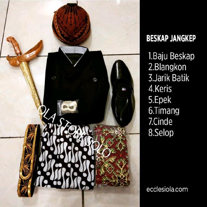 Beskap Jawa Lengkap dengan Jarik Instan Asesoris Pelengkapnya Baju Beskap Blangkon Keris Epek Timang
