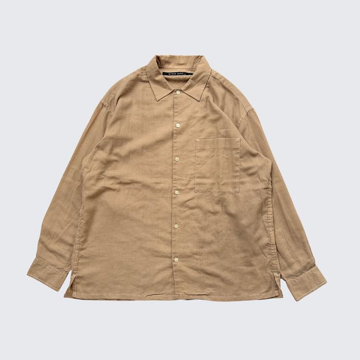 Brown Beige Cream Niko And.. Linen Blend Oversize Longsleeve Shirt - Unisex - XL