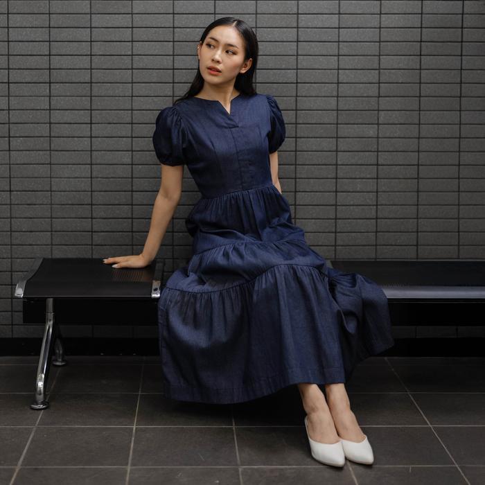 Maxie Denim Dress - Maxi Denim Dress Lengan Pendek