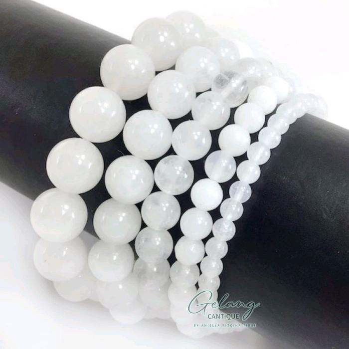 White Jade Natural Stone Bracelet, Gelang Batu Alam Giok Putih 4/6/8 mm, Gelang Energi Positif, Gela