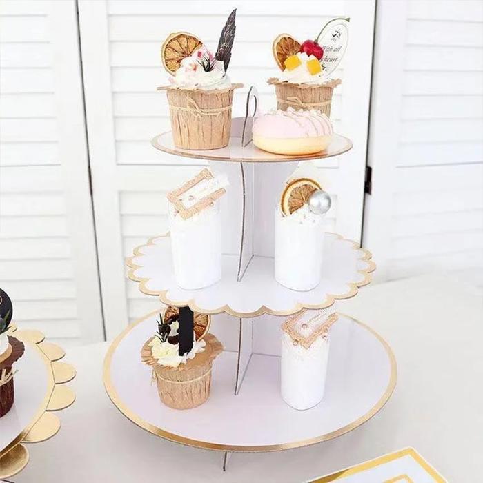 3 Tier Cupcake Stand / Cake Stand Polos List Untuk Dekorasi Pesta Ulang Tahun Anak Perempuan / Stand