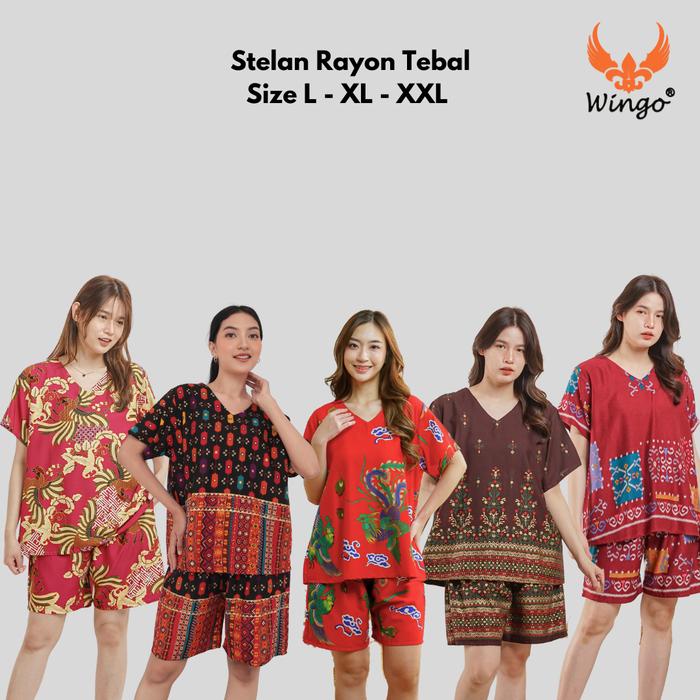 WINGO - Setelan Baju Tidur Batik Rayon Tebal Wanita Jumbo Celana Pendek HP L-XXL