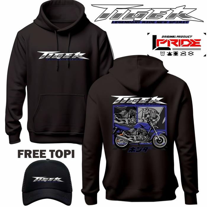Hoodie honda tiger free topi jaket pria