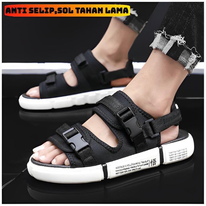 Sandal Import Berkualitas Tinggi Real Picture Sesuai Gambar Hitam Putih Anti Selip Tahan Air Adjusta