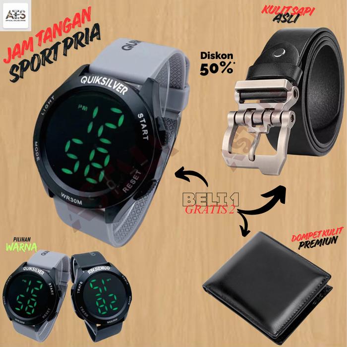 TOP SELLER !! BELI 1 GRATIS 2 !! JAM TANGAN QS SPORT PRIA STRAP RUBBER WATER RESIST QSB1D3ACI GRATIS