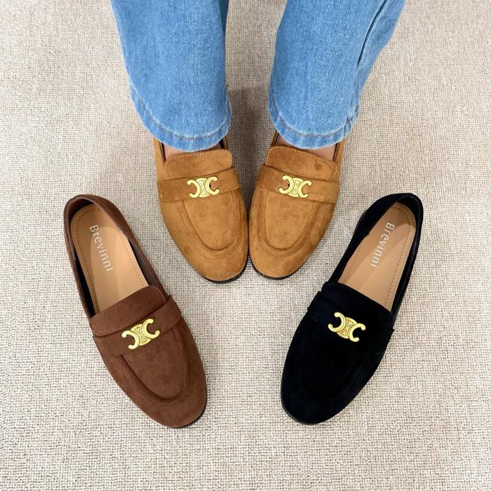 BREVINNI Gail Women Suede Moccasin Loafers || Sepatu Loafers Suede Wanita Slip On Aksen Gold ||