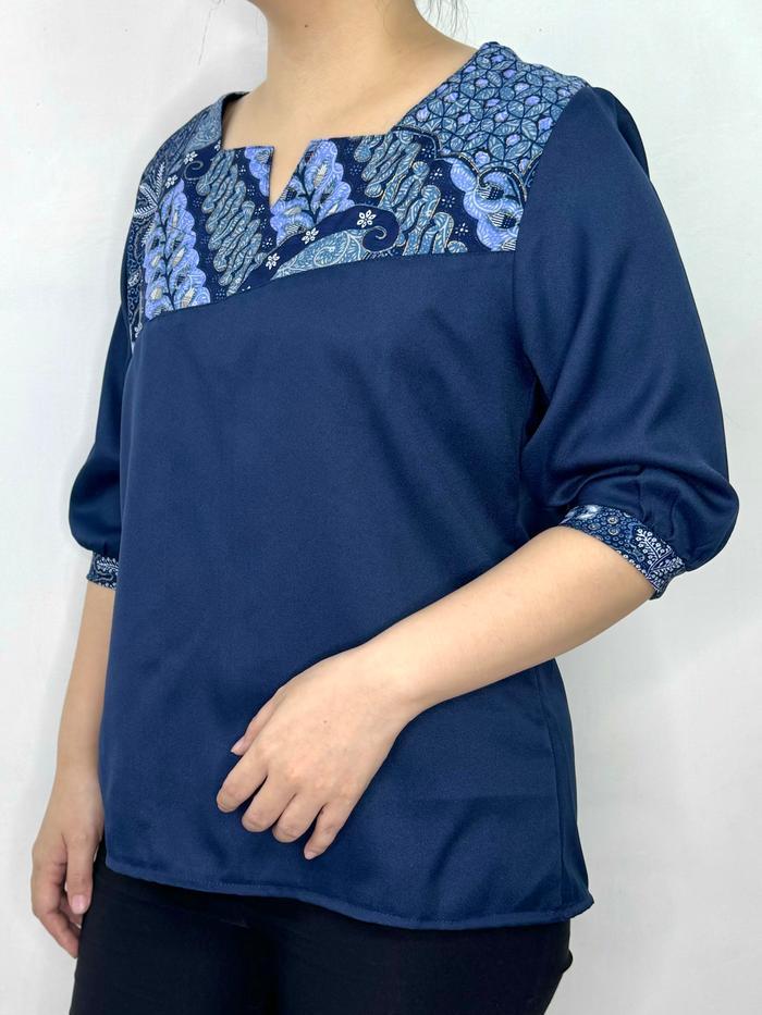 Lvl - Blouse Batik Carlene Atasan Kombinasi Blus Wanita Jumbo Bigsize Baju Kerja Model Baru Size L X