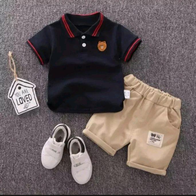 PROMO setelan baju anak laki laki polo navy dan merah celana pendek terbaru dan termurah untuk anak 