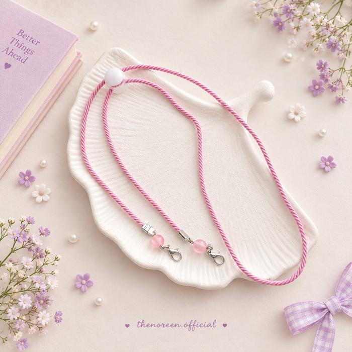 Strap Mask Plain Ulir Pink Pastel | Tali Masker Hijab Adjustable Pengait Udang Besi - Kalung Masker 