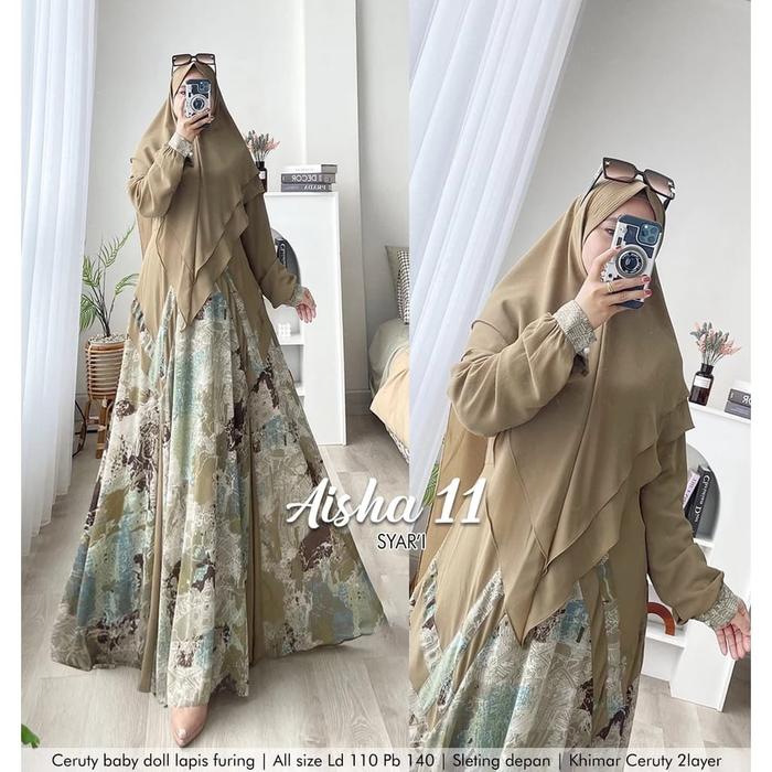 AISHA 11 | AISHA 17 ( LABEL SAVNA ) | GAMIS SERAGAM SET HIJAB KEKINIAN - Dress Syari Ceruty Mewah Mu