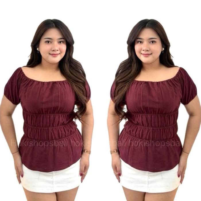 HokishopsBali - Liora Sabrina Top Wanita Kekinian Atasan Kerut Fit Body Adem & Stylish Crop Panjang