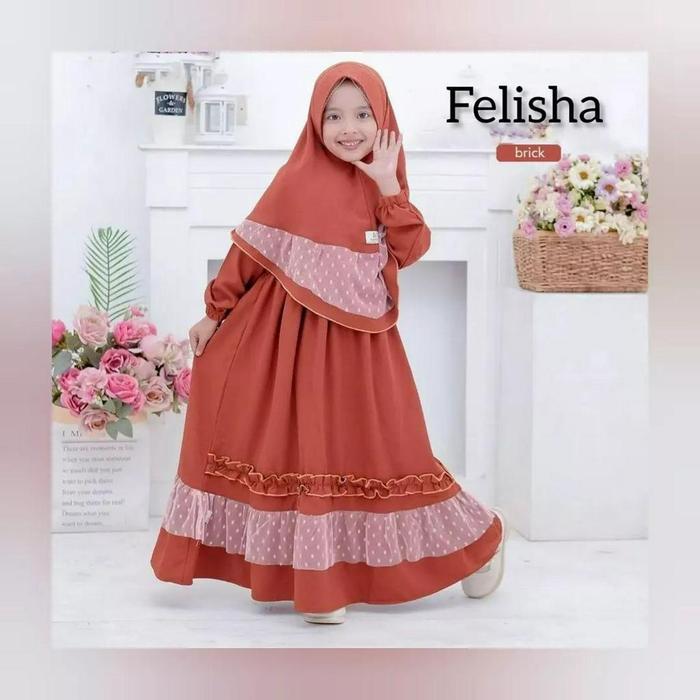 BAJU ANAK PEREMPUAN FELISHA SYARI KIDS MC BAHAN SHAKILA MIX TILE DOT GAMIS SET HIJAB ANAK PEREMPUAN 