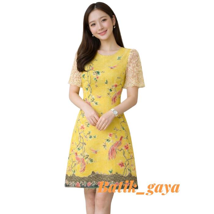 Dress Batik Wanita Model Terusan dengan Bahan Cotton, Nyaman Dipakai, kombinasi brokat, tile yang le