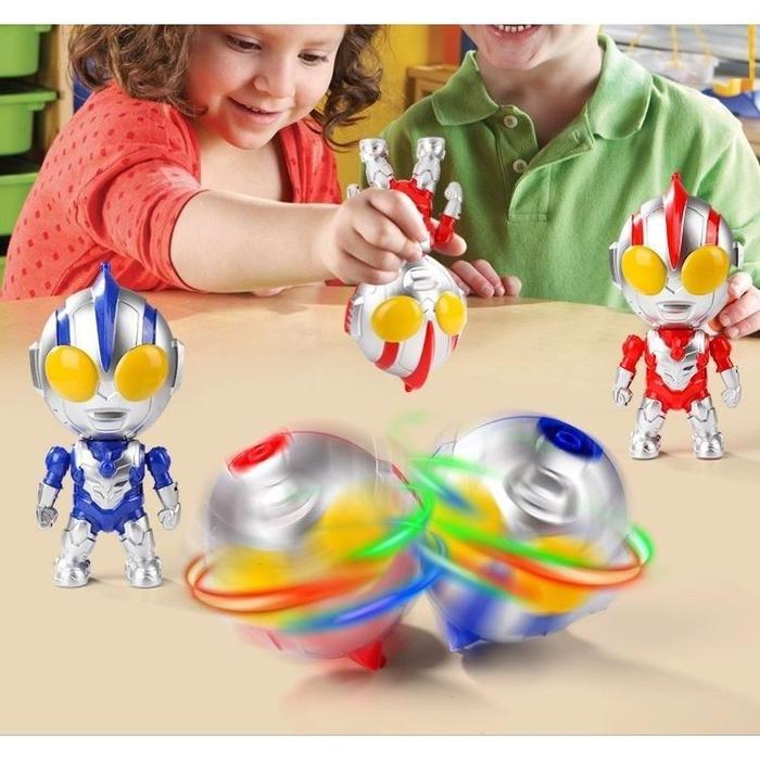 Mainan Anak FLASH GYRO ULTRAMEN Light Music Ultramen Kepala Berputar Mainan Gasing Gangsing