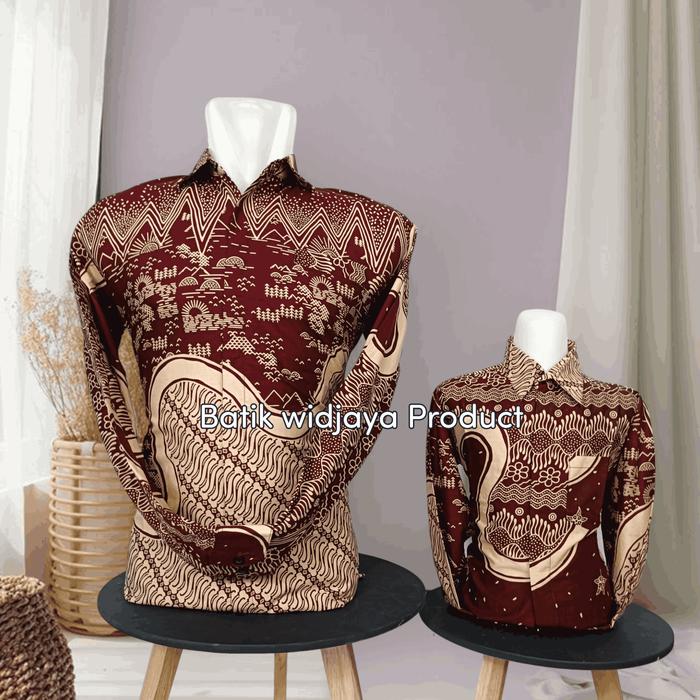 batik merah marun / batik couple ayah anak merah maroon premium ombak keris kencana