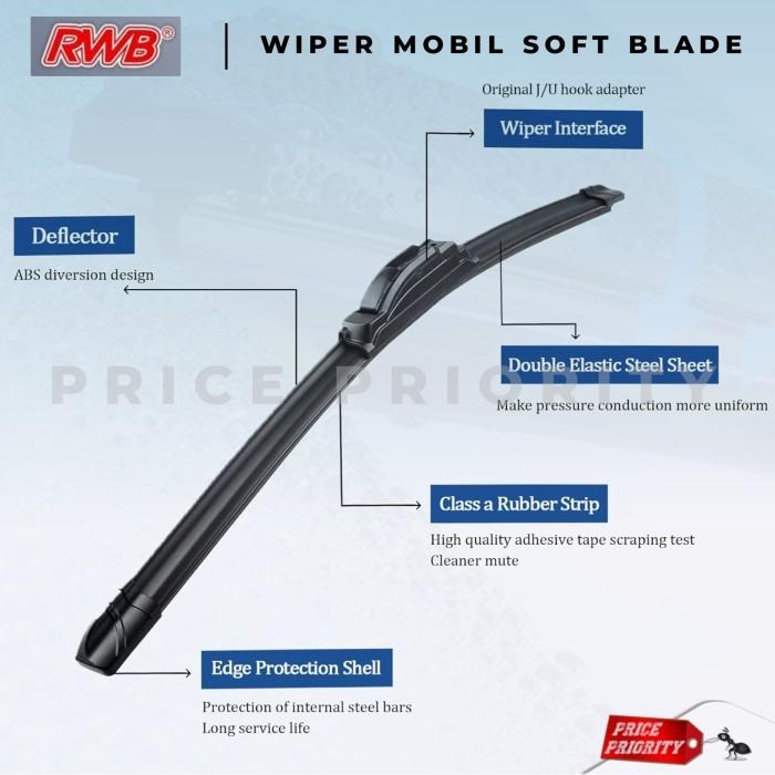 Wiper Mobil Soft Blade Odyssey Old Lama Karet Wiper Frameless Anti Baret Custom Fit Premium Set RWB