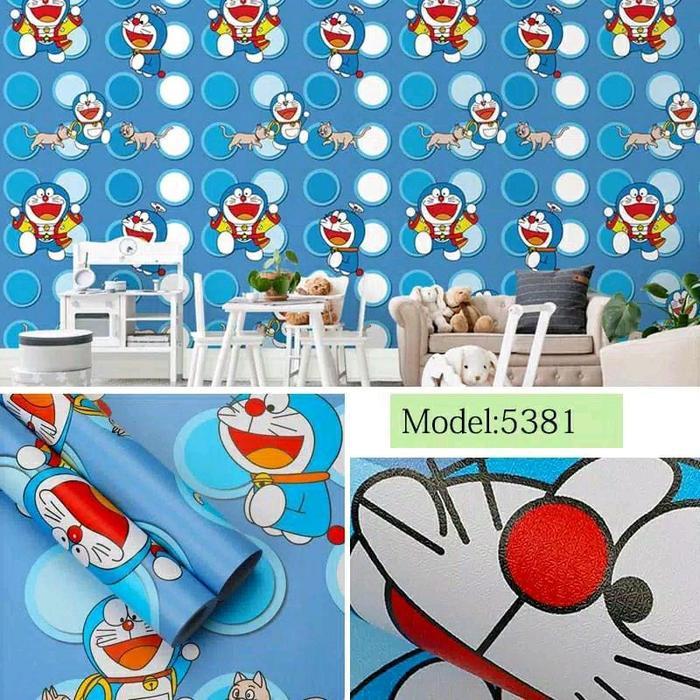 Wallpaper Sticker Dekorasi Dinding Motif Doraemon Polkadot Minimalist