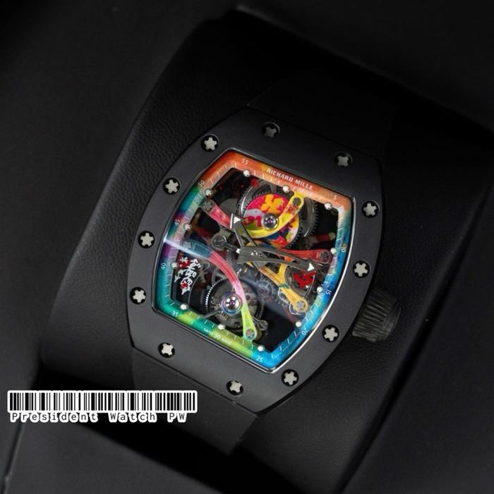 PWRichard Mille RM68-01 Cyril Kongo Black Ceramic Case Rubber Strap 45mm Fullset Watches