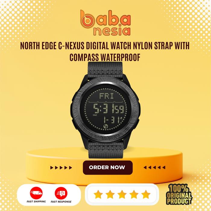 NORTH EDGE C-NEXUS Digital Watch Nylon Strap With Compass Waterproof