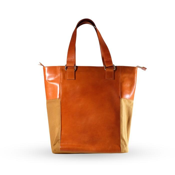 TERJAMIN VOYEJ Grote II Tote Bag Leather Canvas Brown - Tas Kulit Unisex