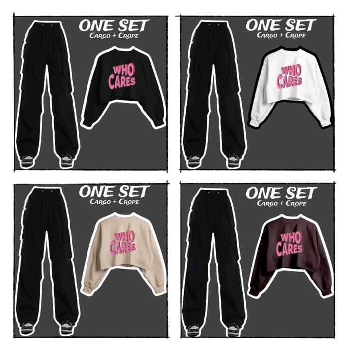 Oneset sweater crop top & celana cargo  Sweater Croptop bahan: fleece gramasi 260 ukuran: LD 110cm P