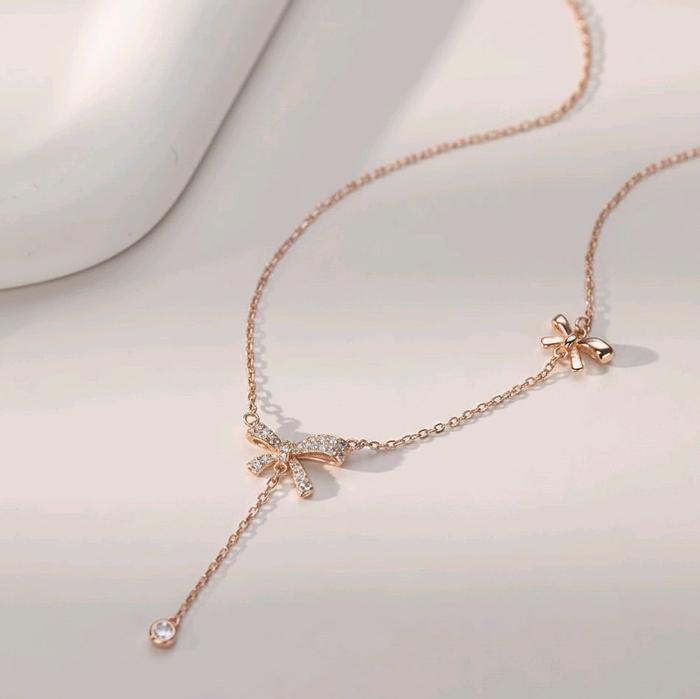 Kalung Aksesoris Titanium Wanita Model Pita Juntai Mewah Elegan Anti Karatan Dan Tidak Luntur Harian