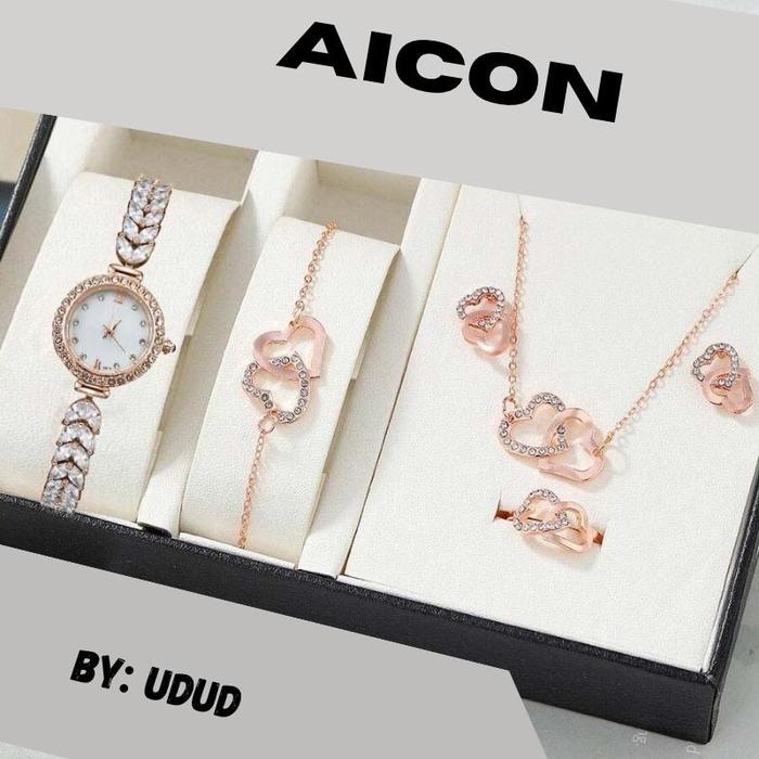 ￼AICON - Jam Tangan Wanita Gaya Korea Model Gelang Serut - Bulat Crystal Stainless Bonus Gelang EL60