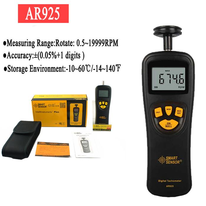 SMART SENSOR AR925 0.5~19999RPM Contact Digital Tachometer RPM Meter