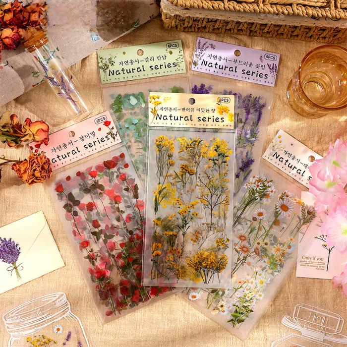 Natural Series Elegant Flowers - Sticker Deco PVC Aesthetic for DIY Diary Book Stiker