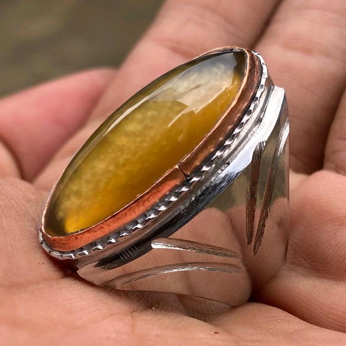 cincin batu akik pandan nanas semi lawas size kantor