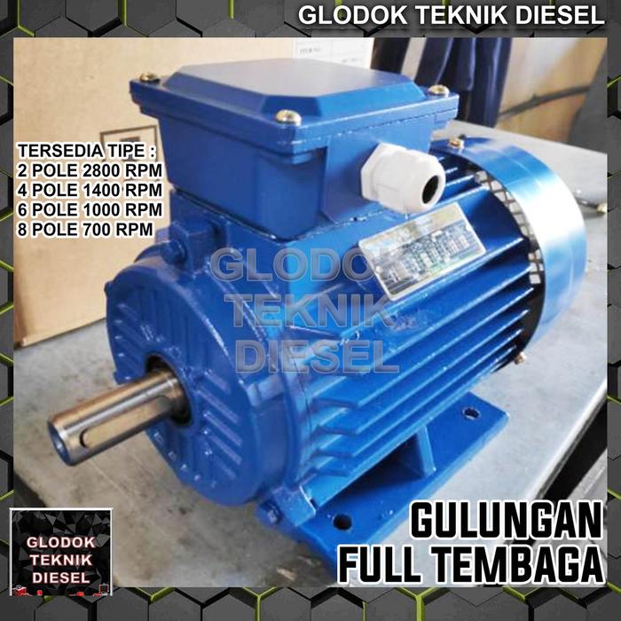 Dinamo Electric Motor 3 HP 2.2 KW 1500 RPM 3 PHASE 4 POLE Gulungan Full Tembaga B3 2.200 W Watt ORIG