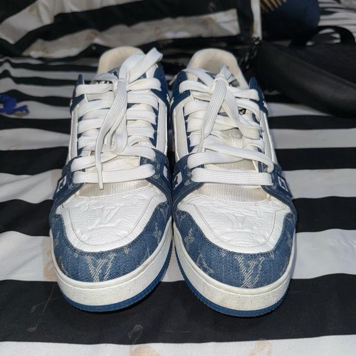 Sepatu Louis Vuitton LV Trainer Monogram Blue White Sneaker 100% original Shoes