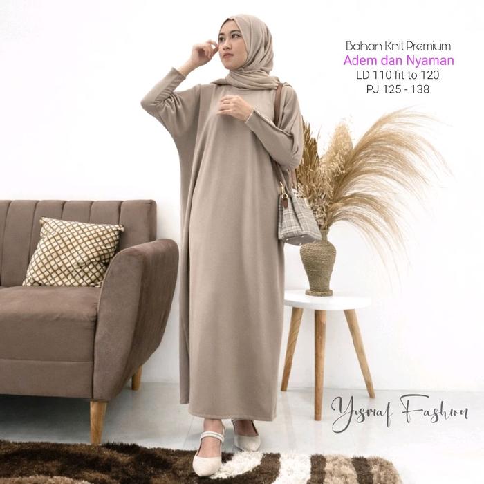 Gamis Midi Dress Cantik Remaja Muslim Terbaru Kekinian Inara Batwing bahan Nyaman Knit Premium Motif