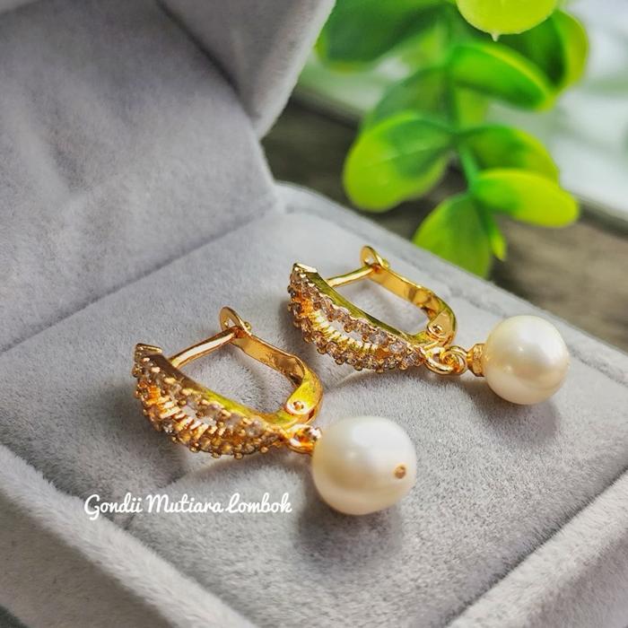 Anting lapis emas mutiara air tawar asli lombok Anting anting wanita Anting mutiara lombok asli Anti