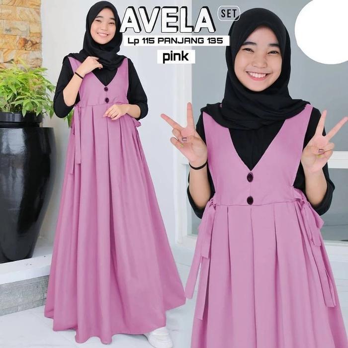 OBRAL Dress Gamis set inner muslim remaja elegan Avela untuk usia 7-16 Tahun bahan Katun Terbaru 202