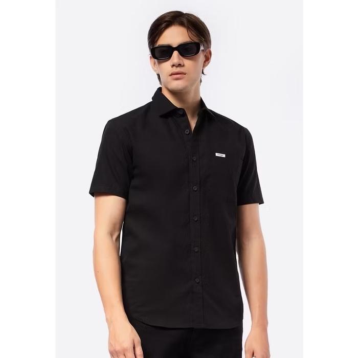 Kemeja Hitam Wrangler Slimfit Original Lengan Pendek Pria Formal