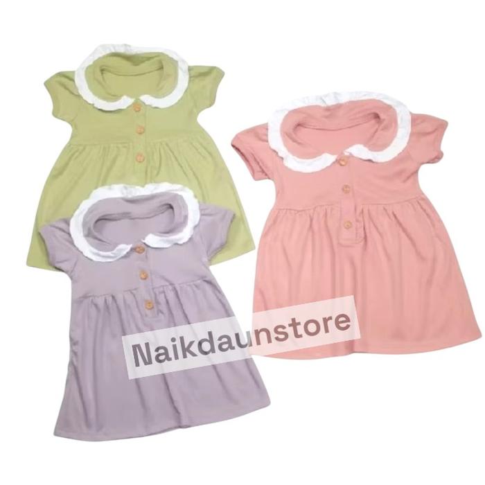 3pc dress little q // dres anak perempuan s m l 0-12bulan // dres little q kemeja polos