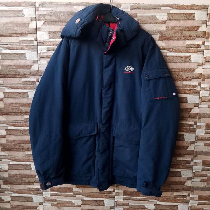 Jaket Hangat Dickies dengan Hoodie dan Kantong Samping - Warna Biru Tua