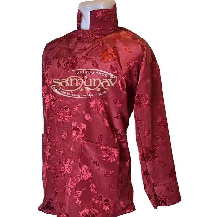 Surjan Kembang Batu Merah Marun Baju Tradisional Jawa