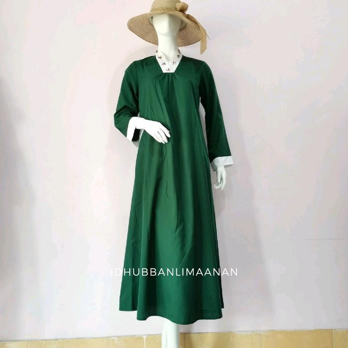 Gamis Idhubbanlimaanan Hijau Botol Bahan Toyobo