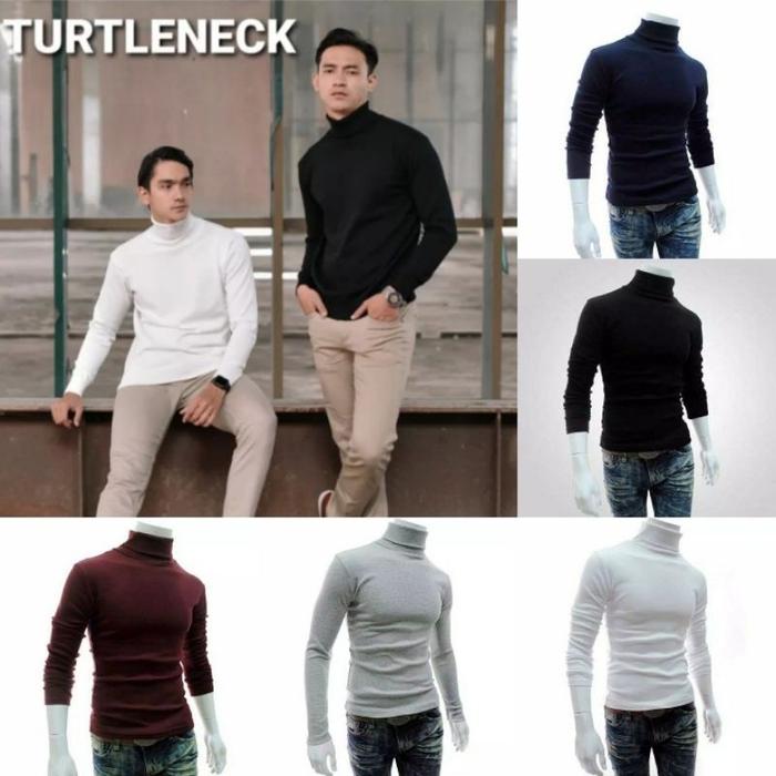 Kaos Rib Turtleneck Lengan Panjang Pria Kaos Leher Tinggi Rajut