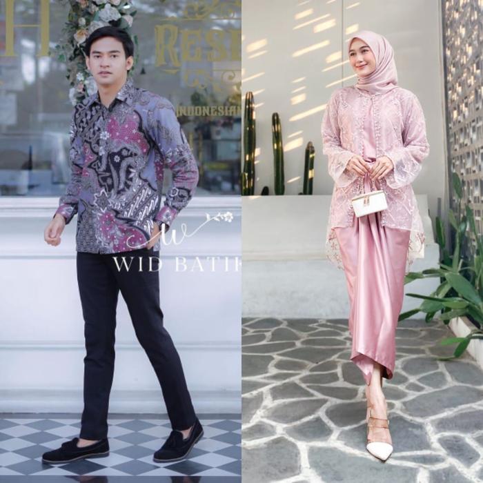Couple Humaira Dress Kemeja Batik Lengan Panjang Gamis Lilit Kombinasi Outer Cardigan Brokat Payet K