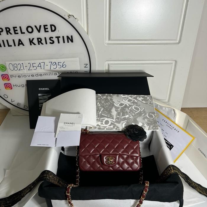 preloved mini handbag lambskin Burgundy