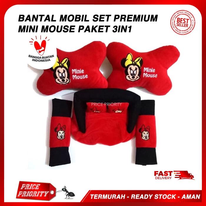 Car Set Bantal Mobil Mickey Mouse 3 in 1 / Aksesoris Mobil MickeyMouse