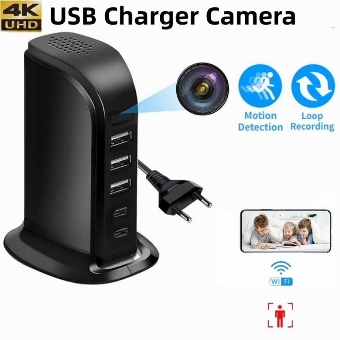 Kamera Mini HD 4K, adaptor pengisi daya USB WiFi tampilan jarak jauh