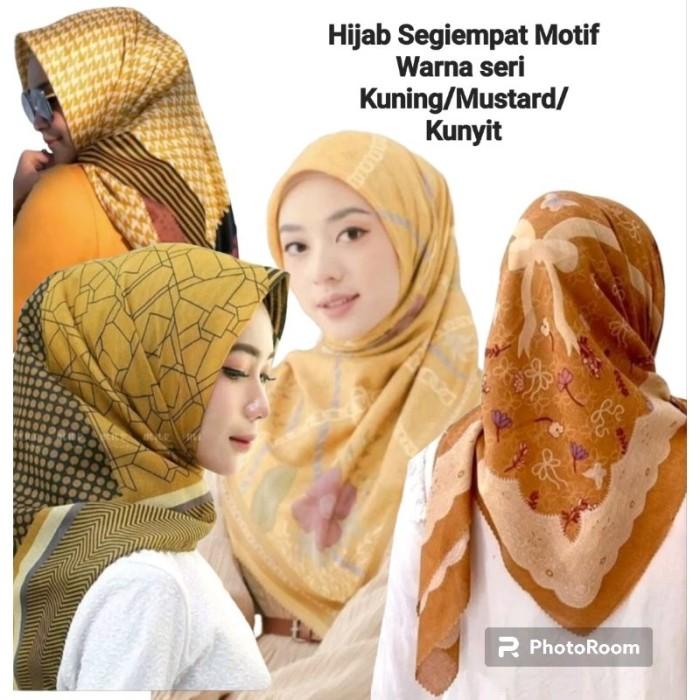 Promo Hijab Segiempat Motif Seri Warna Kuning/Mustard/Kunyit/Lemon COD